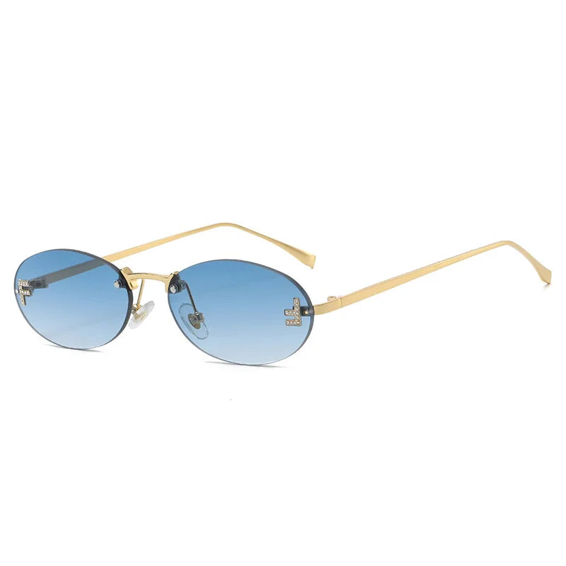 Rimless Retro Oval Sunglasses