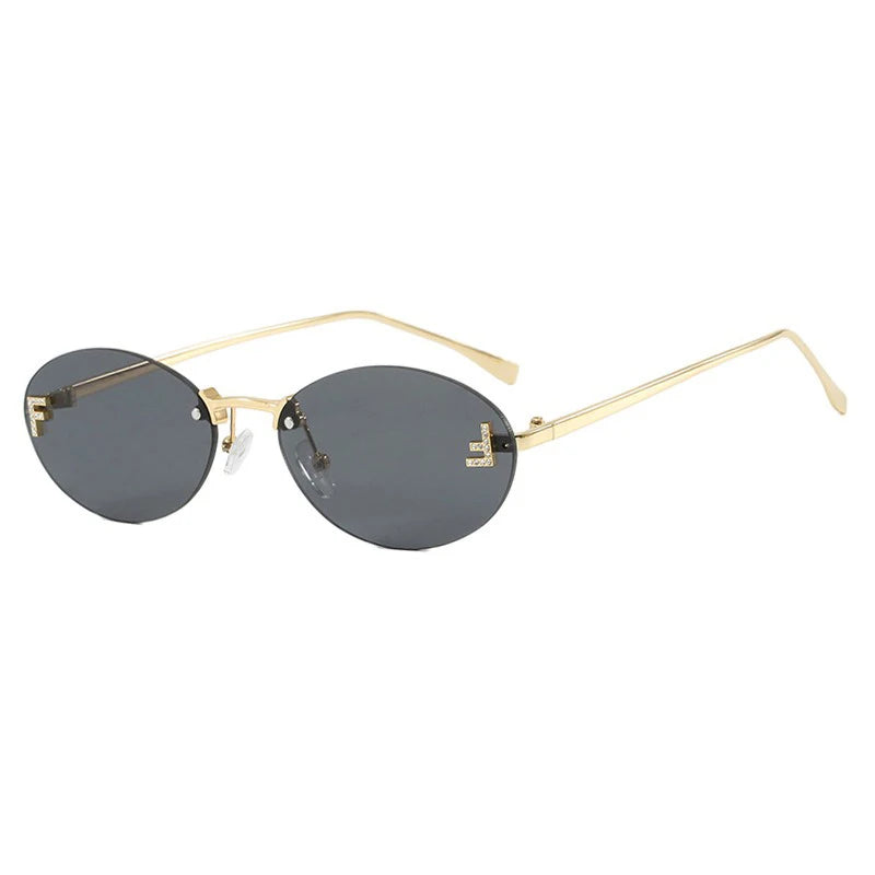 Rimless Retro Oval Sunglasses