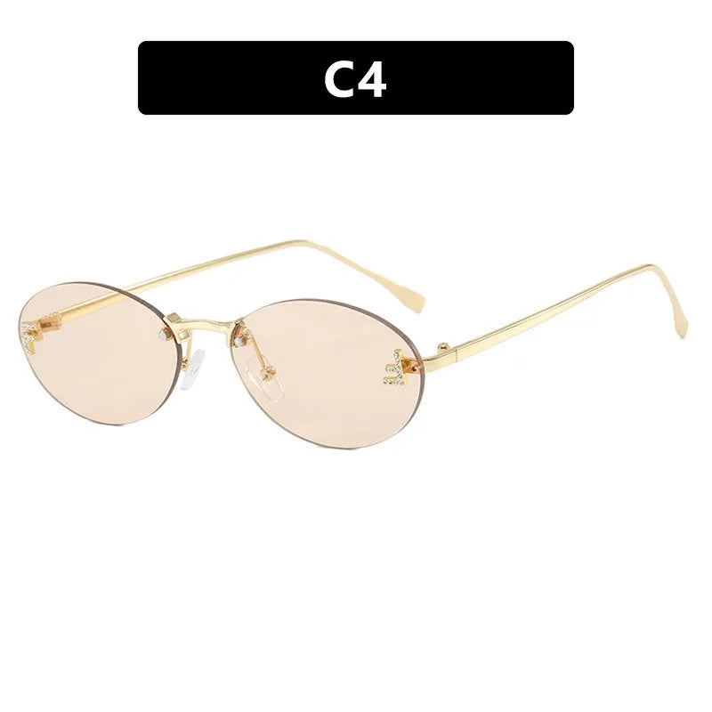 Rimless Retro Oval Sunglasses