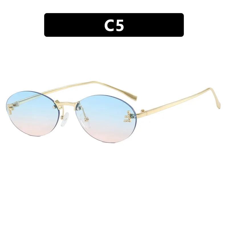 Rimless Retro Oval Sunglasses