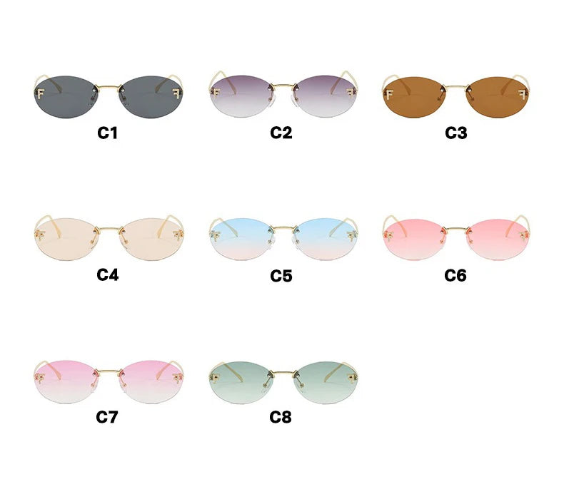 Rimless Retro Oval Sunglasses