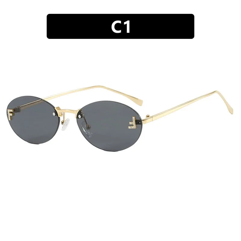 Rimless Retro Oval Sunglasses