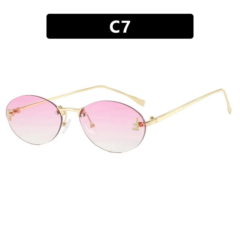 Rimless Retro Oval Sunglasses