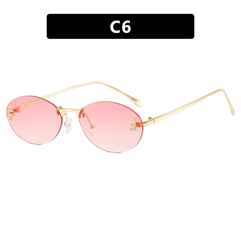 Rimless Retro Oval Sunglasses