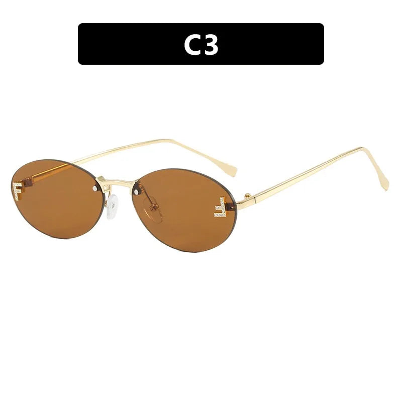 Rimless Retro Oval Sunglasses