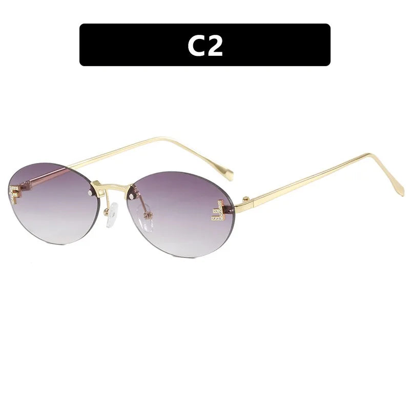 Rimless Retro Oval Sunglasses